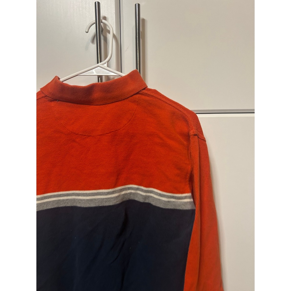 Gap Mens XS Long Sleeve Pique Polo Shirt Orange Navy Blue Colorblock Cotton - Picture 15 of 16